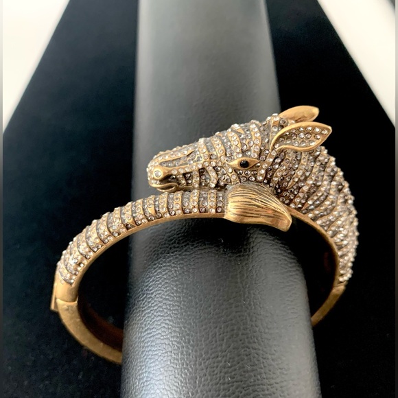 J. Crew zebra hinge bracelet. Burnished brass covered with pavé style “diamonds” - Picture 6 of 9